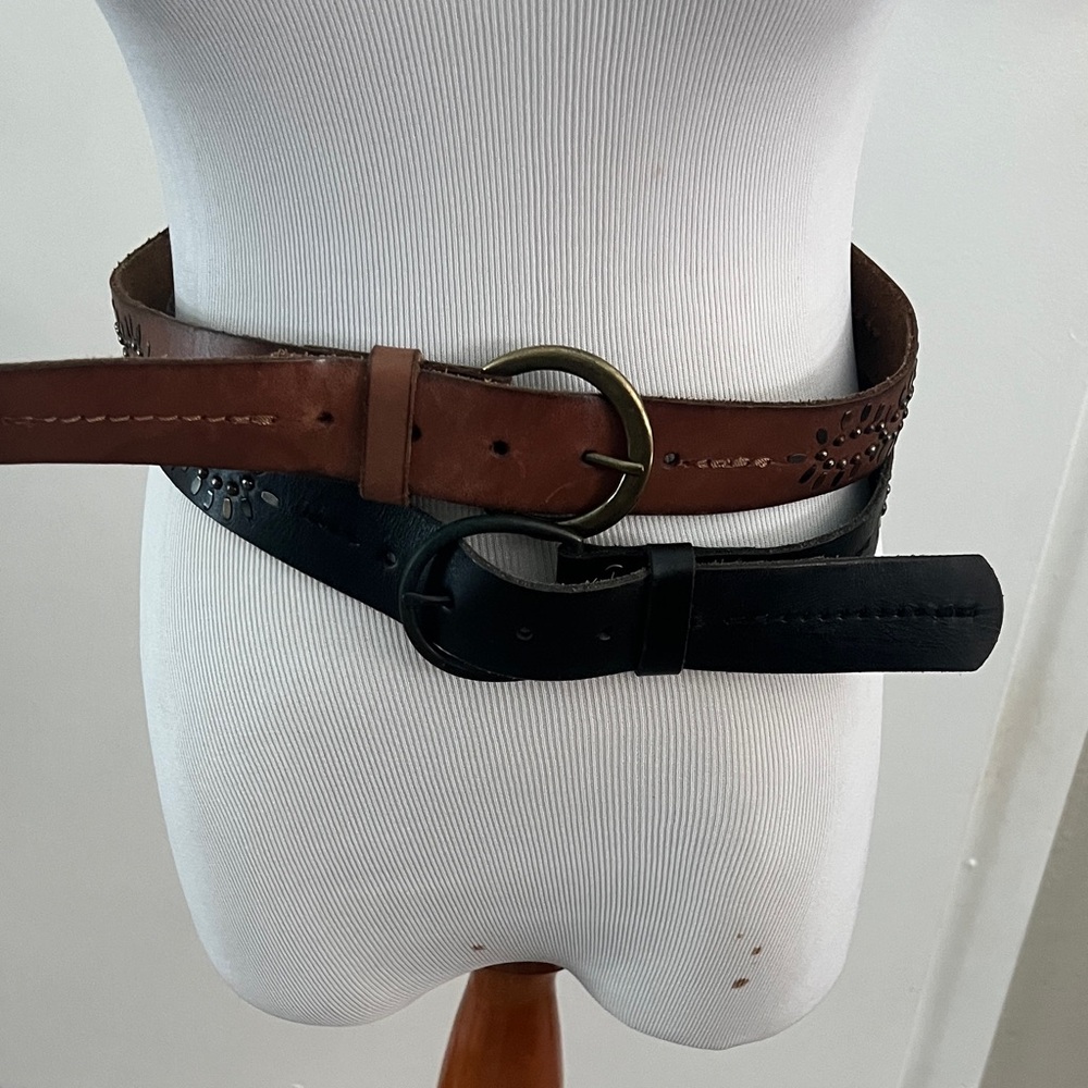 Genuine leather Dual-Tone Women's Belt Set